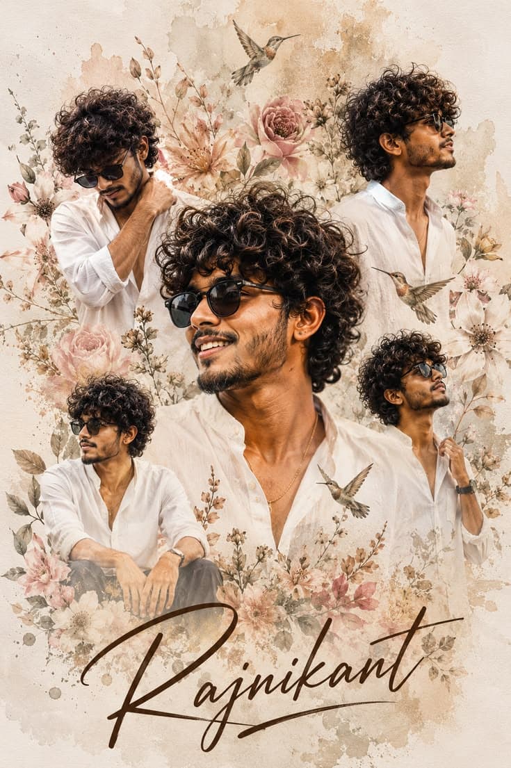 Luxury Floral Collage Poster Prompt (Dreamy South Indian Aesthetic)